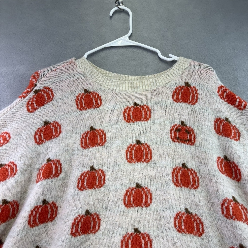Vince Camuto Sweater Womens L Beige Pumpkin Print Fall Fest Holiday Knit Comfy - Picture 4 of 16